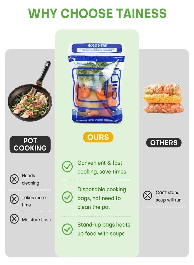 TAINESS 20 Pcs Microwave Steam Cooking Bags for Vegetables Microwave Steamer Bag with Stand-up Zipper Microwave Cooking Bags for Veggie Potatoes Meat Frozen Food Faster & Healthier - Image 5